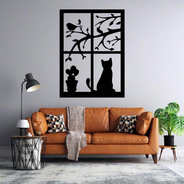 استیکر دیواری طرح گربه پشت پنجره