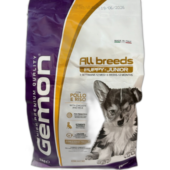 غذای خشک توله سگ مونژه ژمون Monge Gemon طعم مرغ و برنج 3 کیلوگرمی