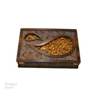 پسته کله قوچی شور زعفرانی جعبه چوبی ترمه پنجره بته جقه 1500 گرم
