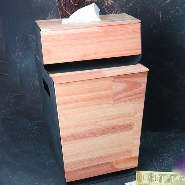 ست سطل و جای دستمال کاغذی چوبی فلزی