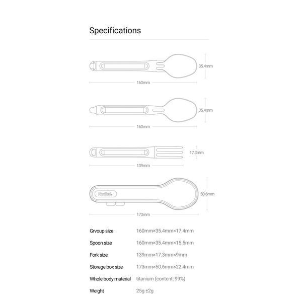 قاشق و چنگال سفری نکس تول مدل Titanium Tableware