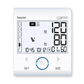 فشارسنج بازویی دیجیتال بیورر مدل BM96 با صفحه نمایش XL و نور پس‌زمینه سفید، تشخیص آریتمی پیشرفته، شاخص ریسک، حافظه دو کاربره هرک