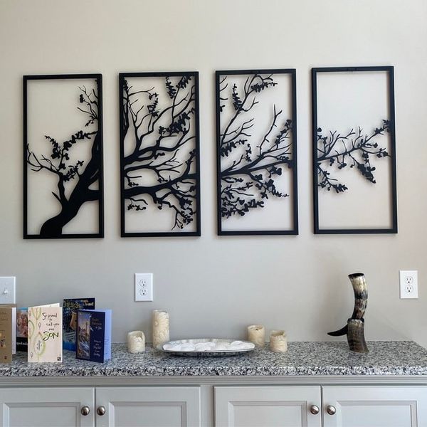 تابلو چوبی آماتیس مدل درخت مجموعه 4 عددی*606