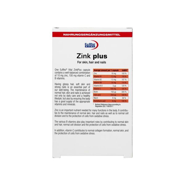 کپسول زینک پلاس یورو ویتال- 10 میلی گرم بسته 60 عددی*46
