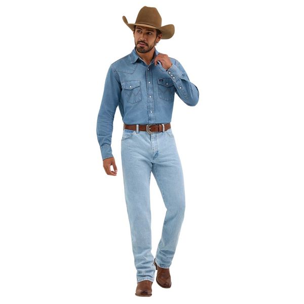 پیراهن آستین بلند یقه برگردان مردانه مدل دوجیب 8128 رنگ آبی روشن