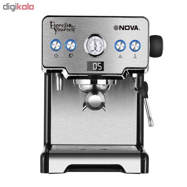 اسپرسوساز 1700 میلیلیتری نوا مدل NOVA NCM-128EXPS، مناسب تهیه اسپرسو، کافه لاته، موکا، کاپوچینو و ماکیاتو، دارای 1 عدد نازل قهو