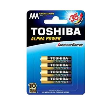 باتری نیم قلمی توشیبا مدل سوپر آلکالاین آلفاپاور بسته 4 عددی