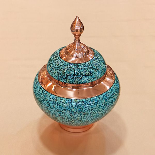 قندان مس و فیروزه سیبی 20 سانت