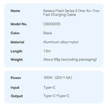 کابل تبدیل 1 به 2 USB-C باسئوس One For Two طول 1.5 متر