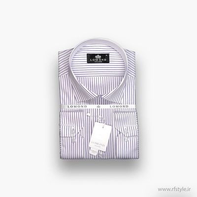 پیراهن مردانه سفید راه‌راه بنفش پارچه آرو