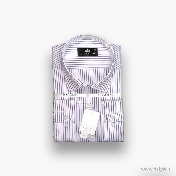 پیراهن مردانه سفید راه‌راه بنفش پارچه آرو