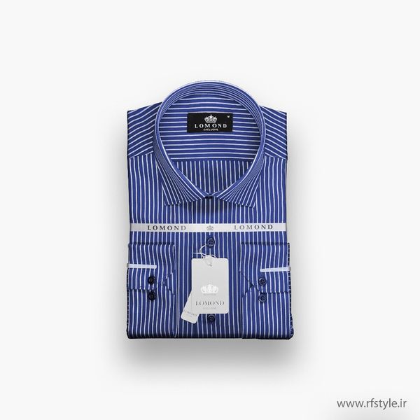 پیراهن مردانه طرح‌دار راه‌راه مردانه سرمه‌ای با خط نقره‌ای پارچه آرو