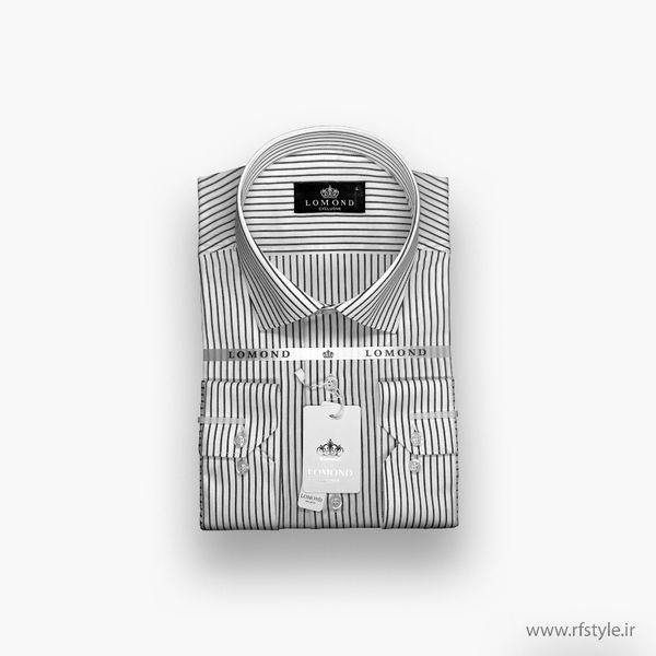 پیراهن مردانه طرح‌دار راه‌راه مردانه سفید با خط مشکی پارچه آرو