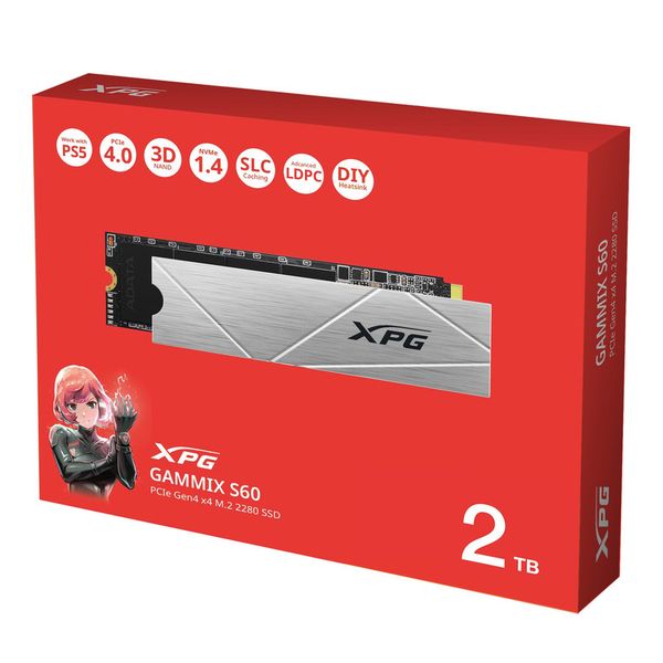 اس اس دی اینترنال ای دیتا ایکس پی جی مدل GAMMIX S60 PCIe Gen4 x4 M.2 2280 ظرفیت دو ترابایت