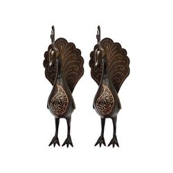 مجسمه فولادی مدل طاووس قجر طرح نقره کوب بسته 2 عددی