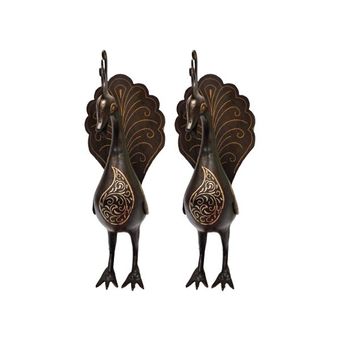 مجسمه فولادی مدل طاووس قجر طرح نقره کوب بسته 2 عددی