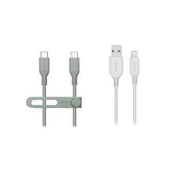 کابل USB-C انکر مدل A80F5H61 طول 0.9 متر به همراه کابل USB-A به لایتنینگ انکر مدل A8812H21 طول 0.9 متر