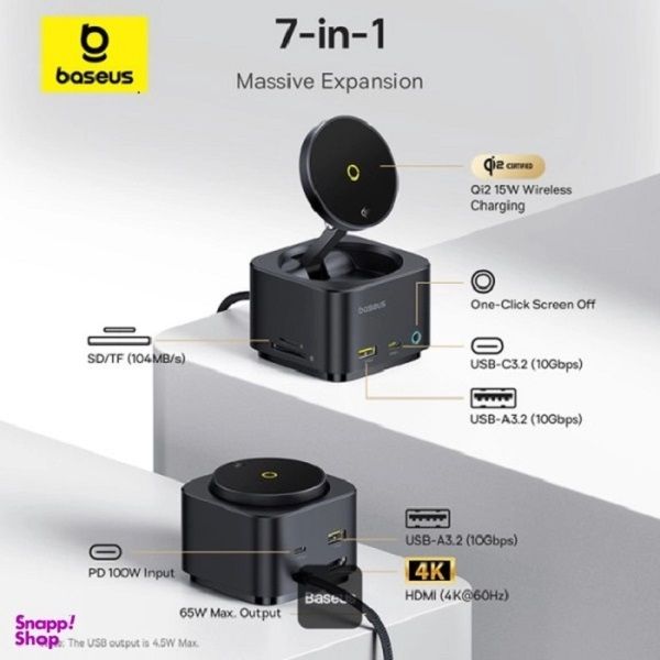 شارژر رومیزی بی سیم 15 وات 7 پورت بیسوس مدل MAGPRO 2 (گارانتی 24ماهه آونگ)