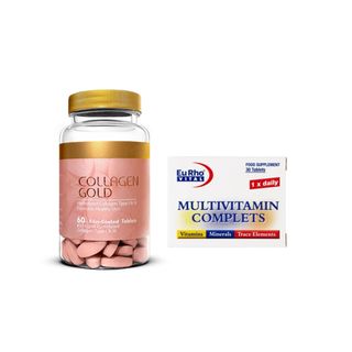 قرص کلاژن گلد آدریان بسته 60 عددی به همراه مولتی ویتامین کامپلیت یوروویتال بسته 30 عددی*650