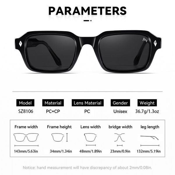 عینک آفتابی مستطیلی آلبرت وگ مدل SZ8106 Obsidian