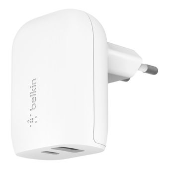 شارژر دیواری بلکین مدل WCB007vfWH سری BoostCharge با دو پورت USB-C و USB-A