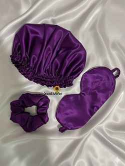 کلاه خواب زنانه مدل ساتن کد M به همراه چشم بند و کش مو