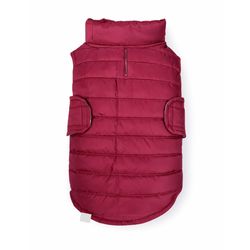 لباس سگ و گربه مدل پافر جلیقه‌ای زمستانی زرشکی | دارای چسب فیکس و جای قلاده