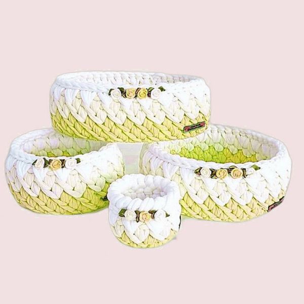 سبد قلاب بافی تریکو طرح کجراه کد 5 مجموعه 4 عددی