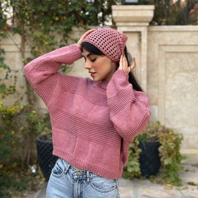 کراپ زنانه آستین بلند دستبافت شاهو مدل Selvaya