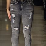 شلوار لی اسکینی زنانه طوسی زاپدار مارک