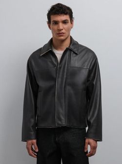 جکت چرم مشکی / باکسی / برند Antioch ترکیه