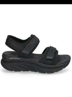 صندل زنانه اسکچرز مشکی اورجینال Skechers D'LUX WALKER ADORED DAYS Flat sandals 119823-BBK