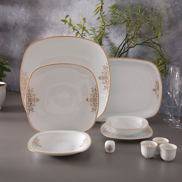 سرویس غذاخوری 27 پارچه چینی زرین ایران سری کواترو مدل مونت کارلو درجه یک
