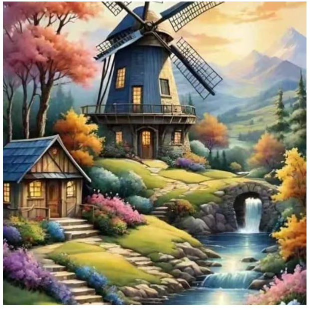 نقاشی الماسی بوم سایز 50*40 طرح بادگیرهای هلند