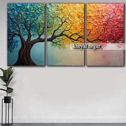 تابلو دیواری مدرن، طرح  درخت 4 فصل _سه تکه  _ کد  T18
