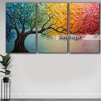 تابلو دیواری مدرن، طرح  درخت 4 فصل _سه تکه  _ کد  T18