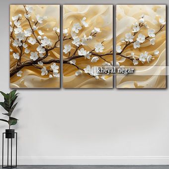 تابلو مدرن و بی نظیر شکوفه ها _ سه بعدی و سه تکه _ کد T21