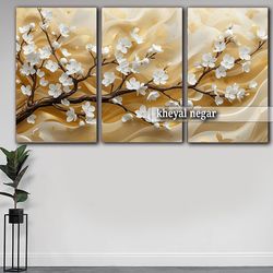 تابلو مدرن و بی نظیر شکوفه ها _ سه بعدی و سه تکه _ کد T21