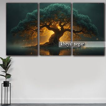 تابلو تک درخت تنومند سر سبز و سه تکه _ کد T22