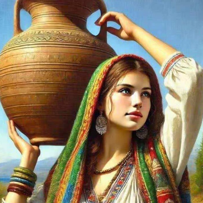 نقاشی الماسی بوم سایز 40 *50 طرح دختر کوزه به دوش