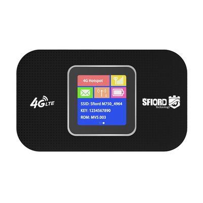 مودم 4G LTE قابل حمل اسفیورد مدل M750 با باتری 3000 میلی‌آمپرساعت، پشتیبانی از 10 کاربر همزمان، نمایشگر رنگی دیجیتال، اتصال بی‌س
