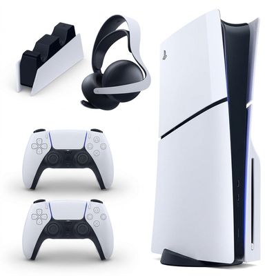 کنسول بازی سونی مدل PlayStation 5 Slim ظرفیت یک ترابایت ریجن 2016A اروپا به همراه دسته اضافی و پایه شارژر و هدست Elite