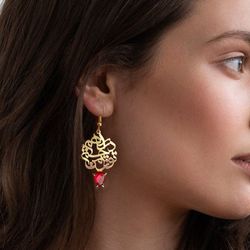 گوشواره آویزی طرح تورا من چشم د راهم 2 نگین