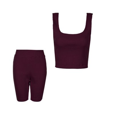 ست کراپ تاپ و شلوارک زنانه مدل MDSS-CH1919 رنگ
زرشکی