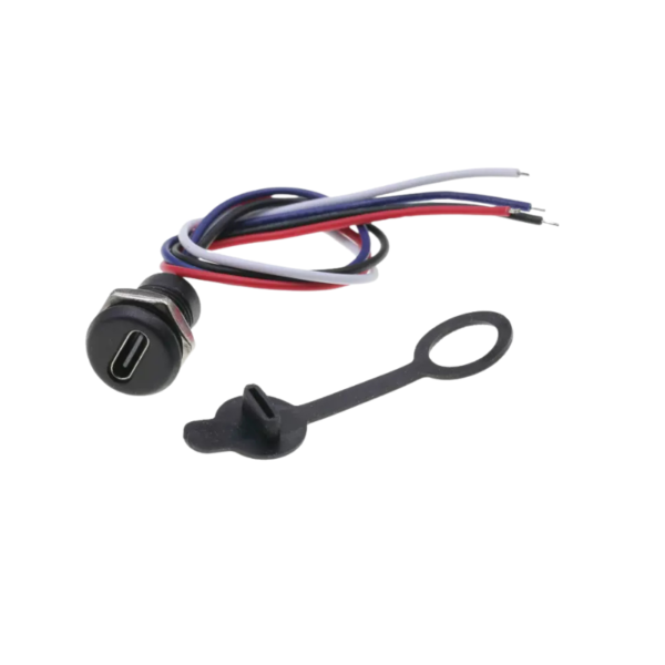 کانکتور Type-C مادگی 4 سیم گرد روپنلی مهره خور (مشکی)