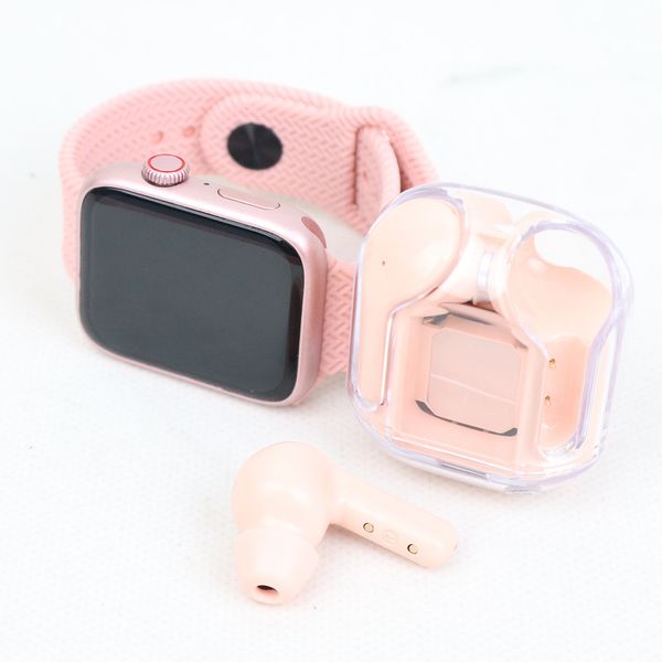 ست ساعت هوشمند دخترانه به همراه ایرپاد شیشه ای و ست جواهرات نگینی مدل WS x18 mini