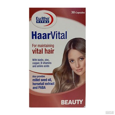 کپسول HaarVital  هیر هر ویتال یوروویتال 30 عددی حاوی بیوتین، روی، مس، ویتامین‌های گروه B و آمینو اسید، تقویت رشد و حفظ سلامت مو،