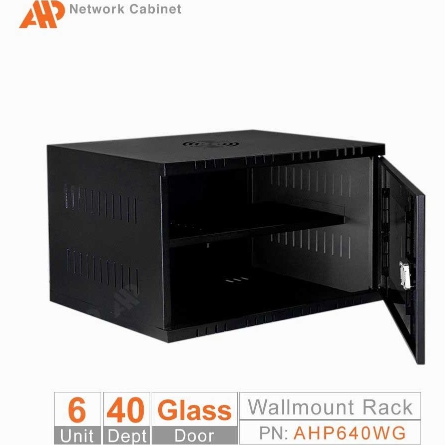 رک دیواری درب شیشه ای مشکی 6U | D40