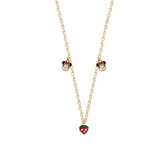 گردنبند طلا 18 عیار بچگانه گالری طلا مریم اکرمی مدل زنجیر و میکی توت فرنگی