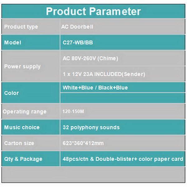 زنگ بی سیم زوگین کد B مدل CC27 مجموعه 3 عددی